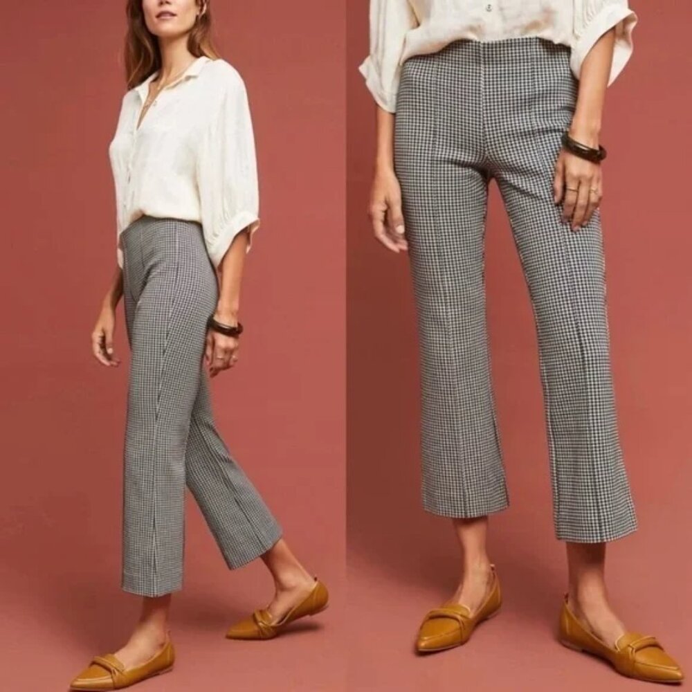 Anthropologie Cartonnier Cropped Houndstooth Pants Pull-on Stretch Soft size M